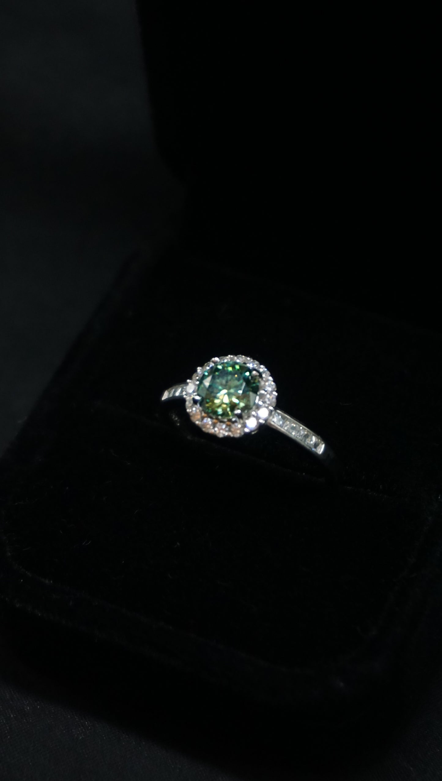 Green Moissanite Halo Ring