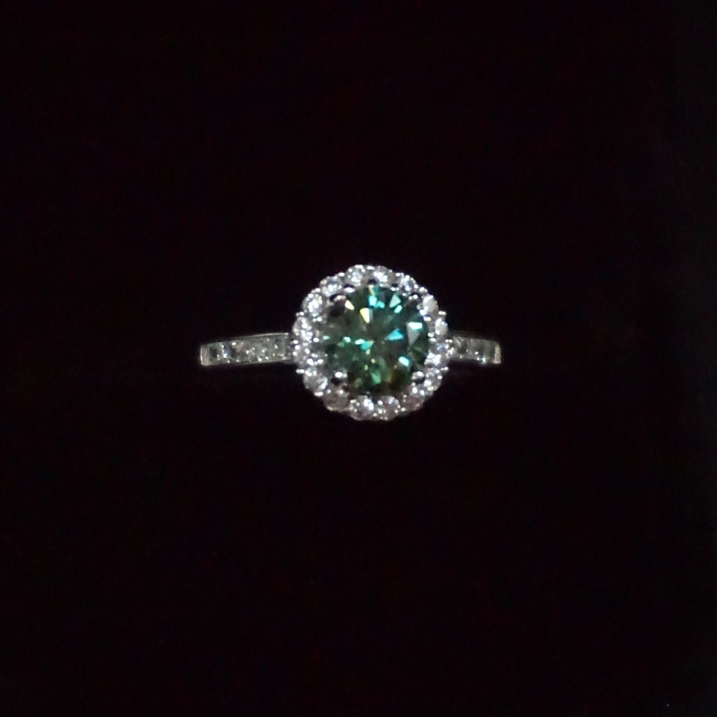 Green Moissanite Halo Ring