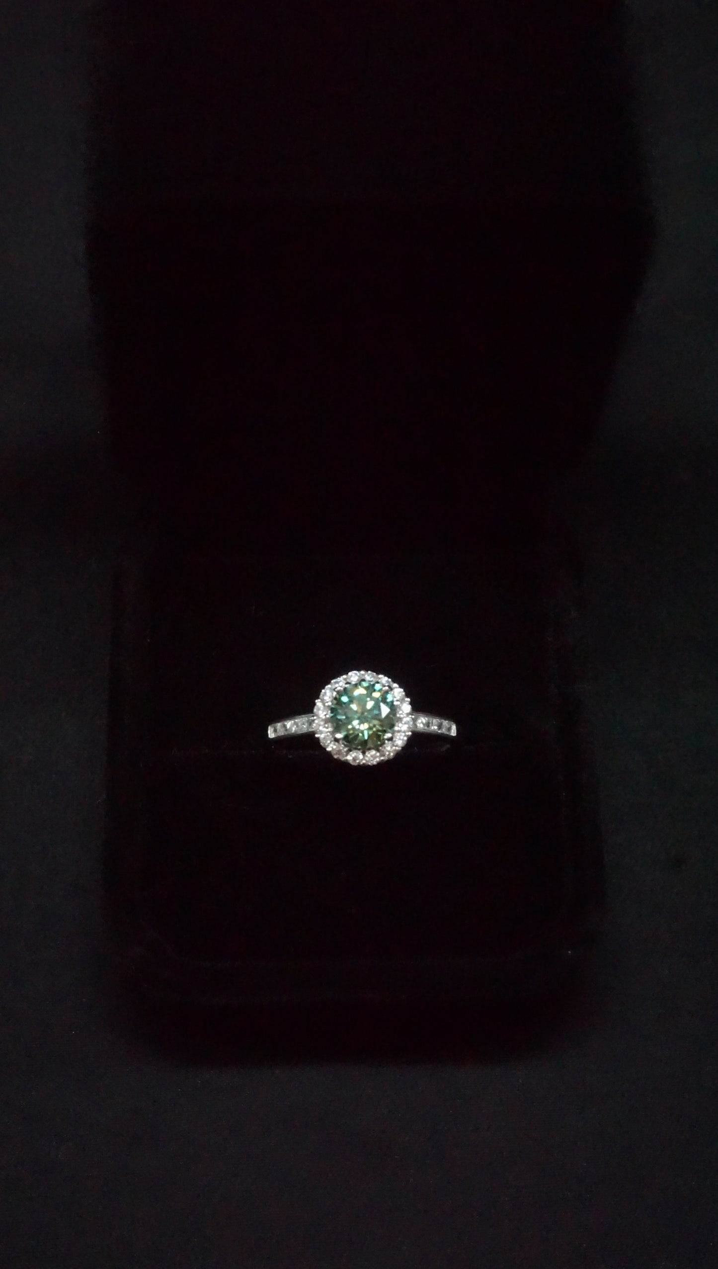 Green Moissanite Halo Ring