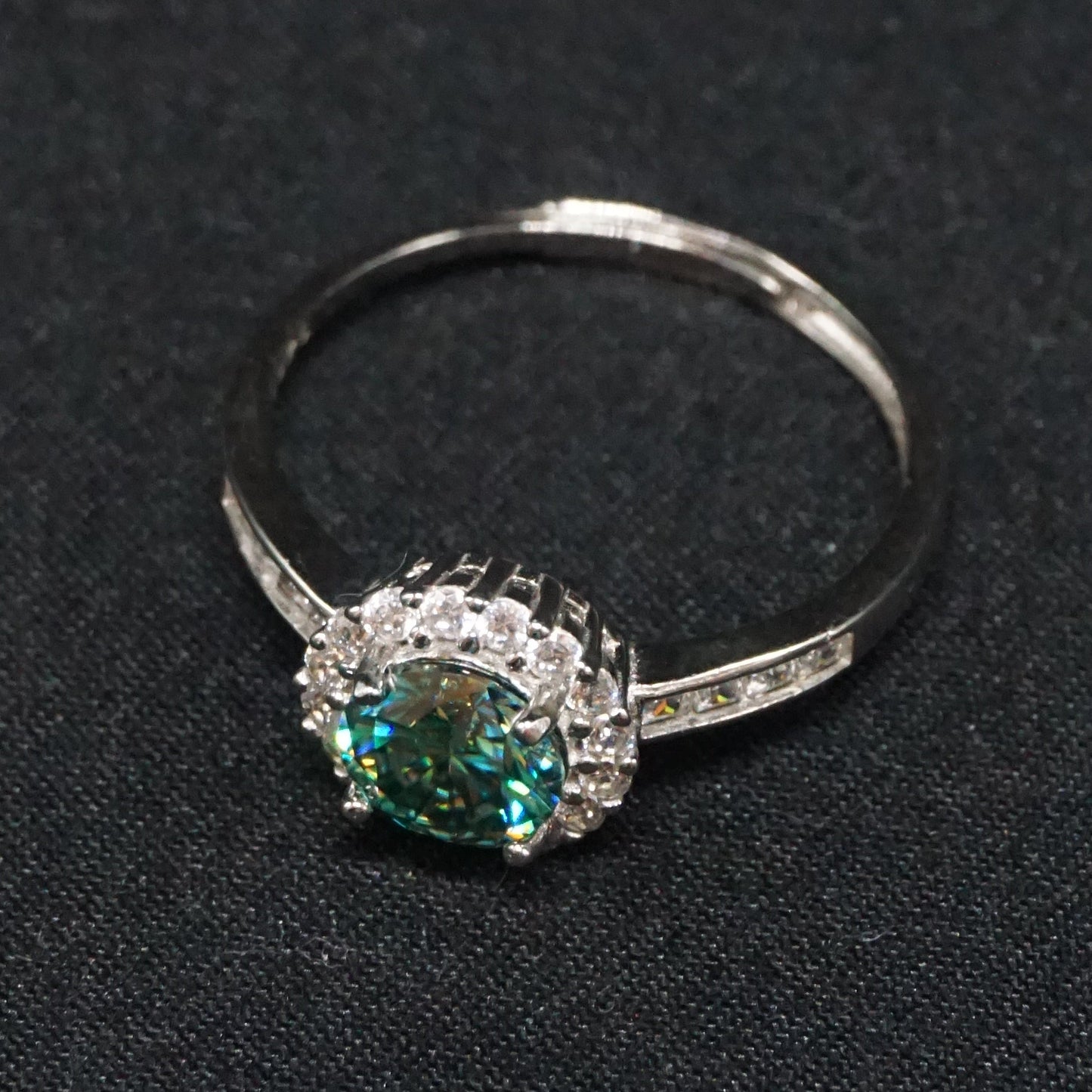 Green Moissanite Halo Ring