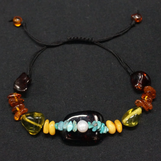 Jasper, Amber, Turquoise, Pearl Bracelet