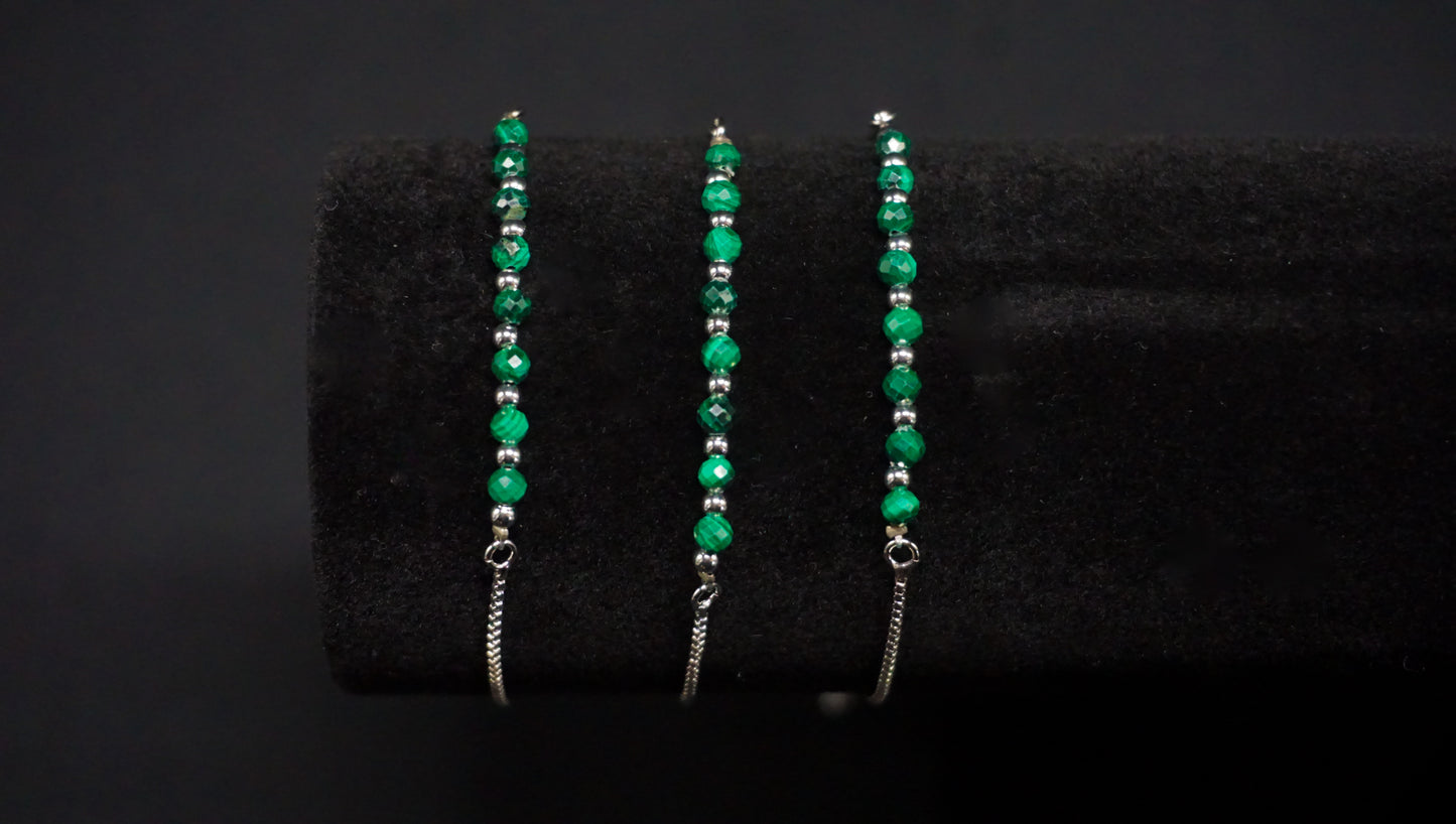 Malachite Cluster Silver Bolo Bracelet