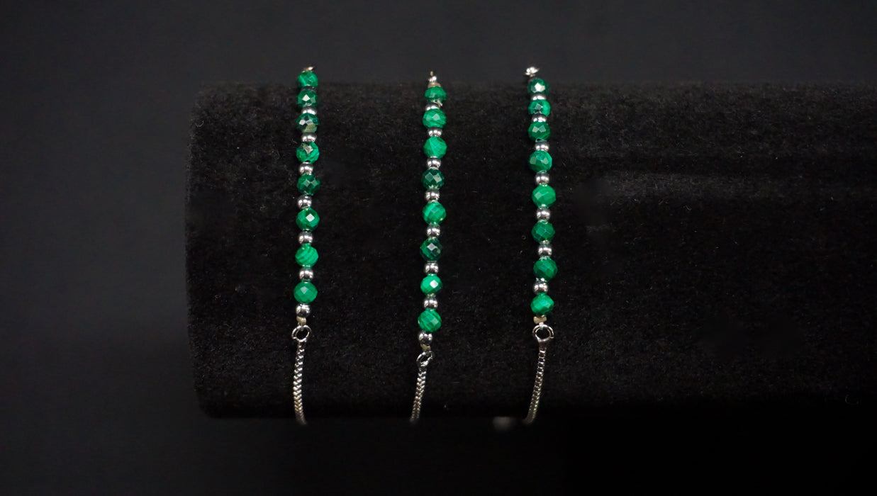 Malachite Cluster Silver Bolo Bracelet