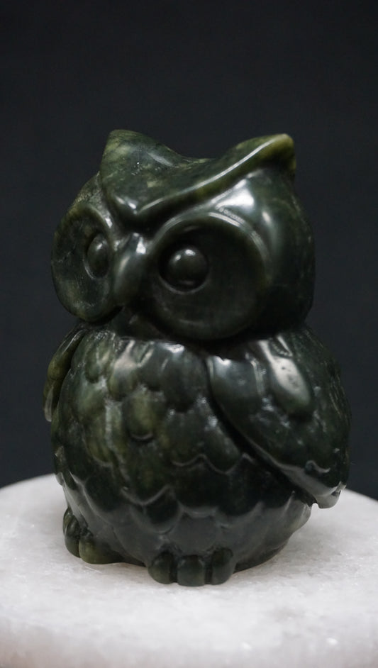 Serpentine Green Jade Owl