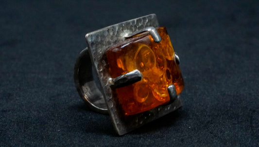 Square Amber Statement Ring
