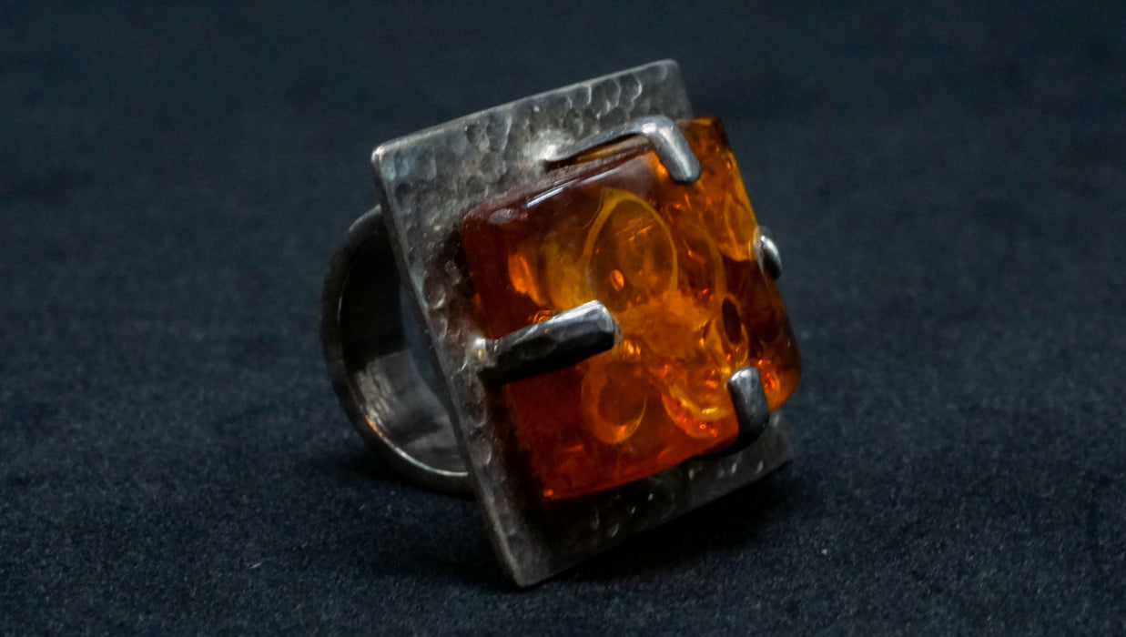 Square Amber Statement Ring