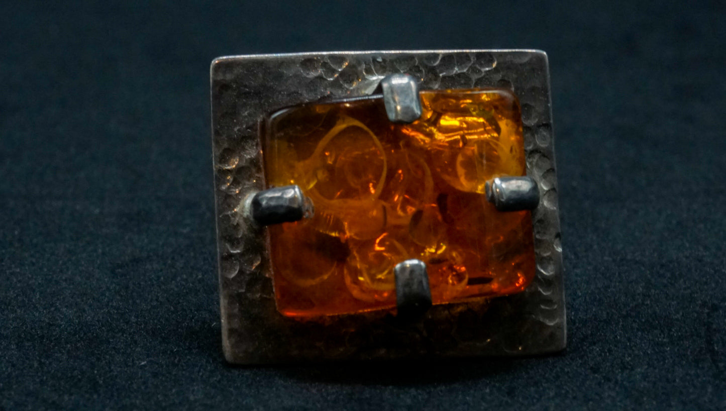 Square Amber Statement Ring