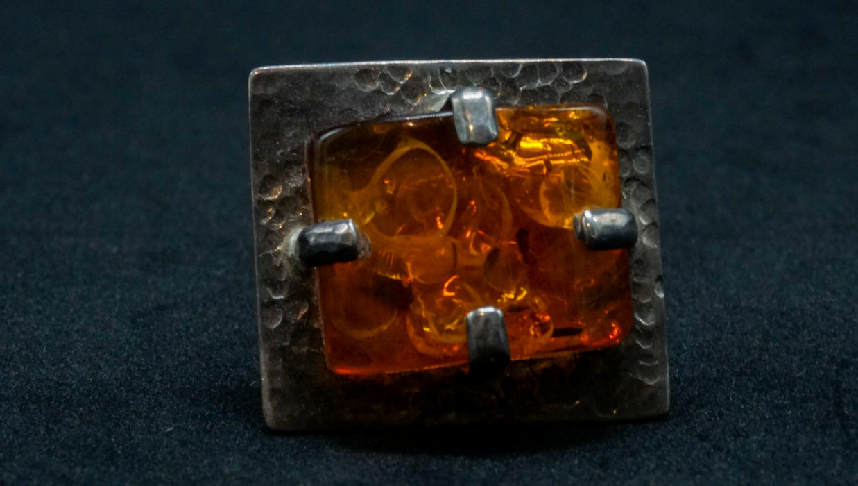 Square Amber Statement Ring