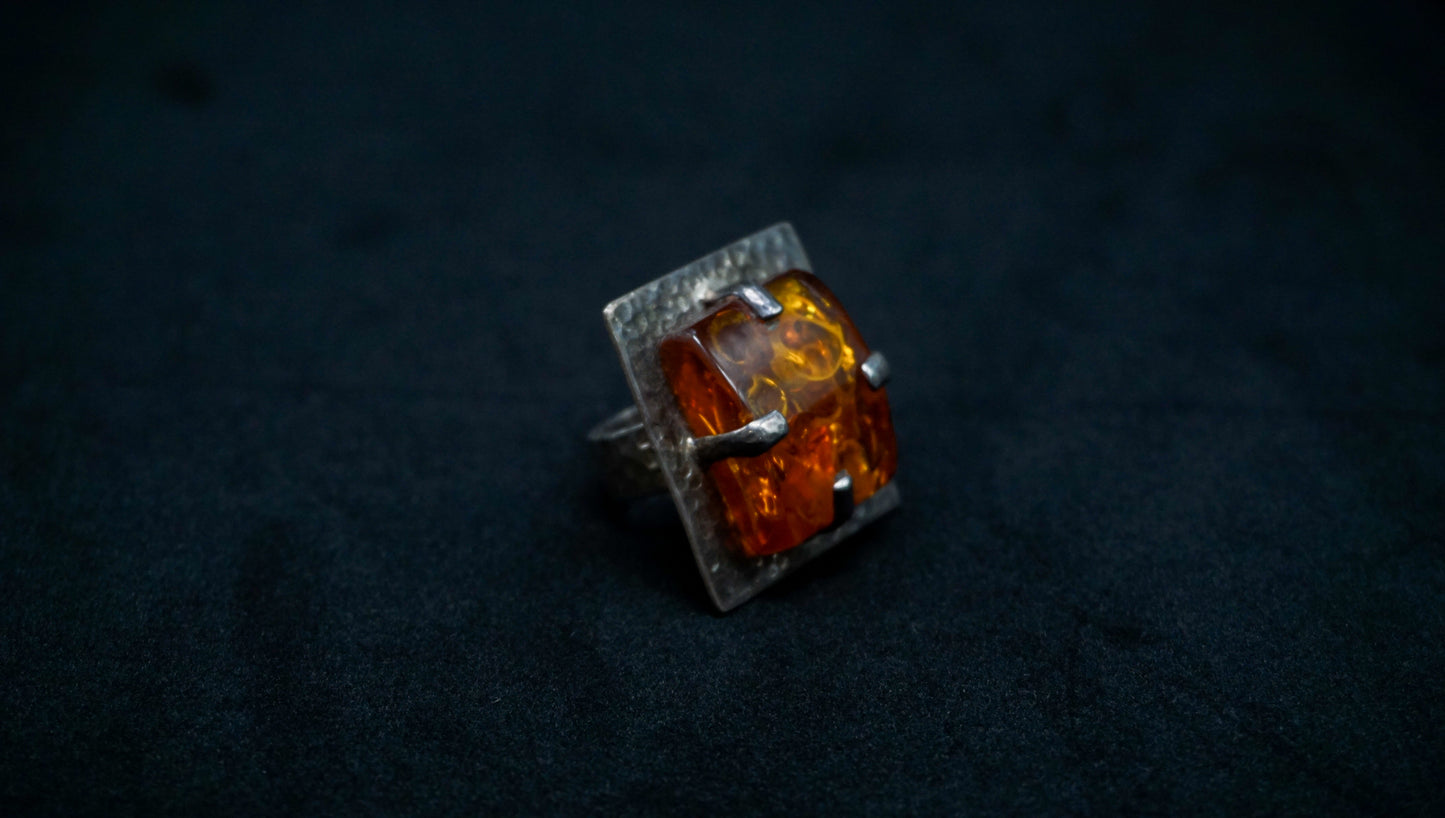 Square Amber Statement Ring