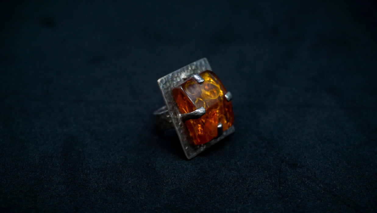 Square Amber Statement Ring