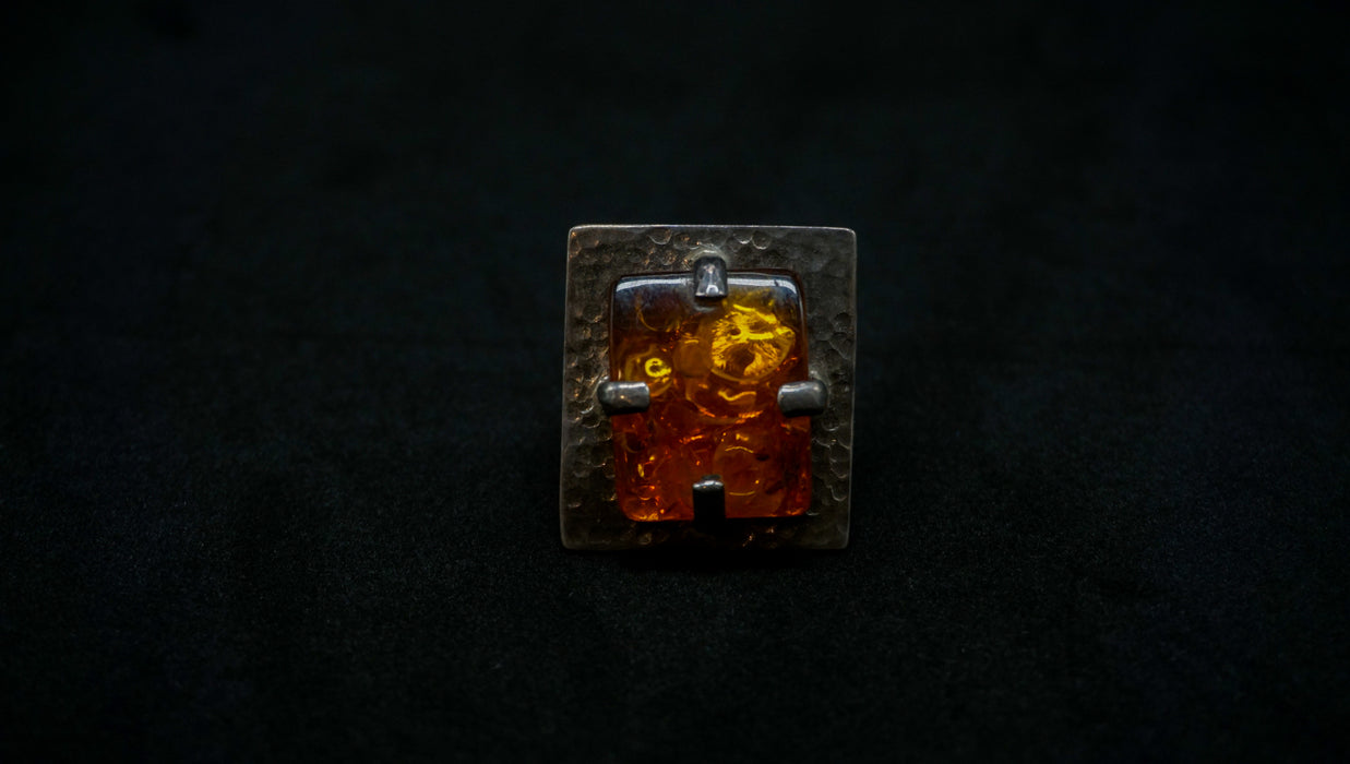 Square Amber Statement Ring